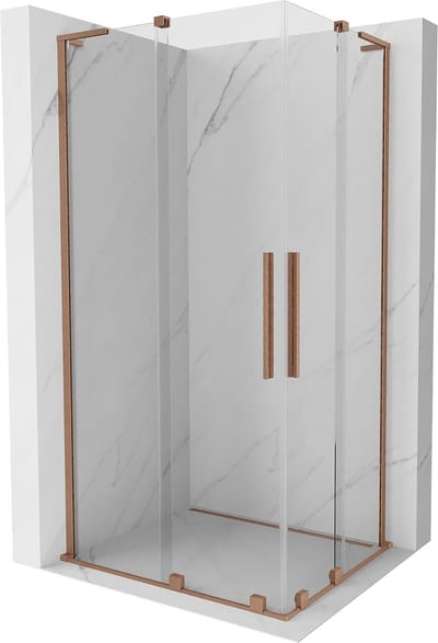 Mexen Velar L Duo schuifdouchecabine 90 x 80 , transparant, geborsteld koper - 871-090-080-02-03-65