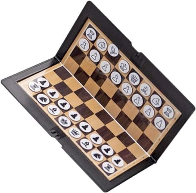 Schaakspel - Schaakbord spel - Educatief schaken - Magnetisch en draagbaar - 20x18cm - Houtkleurig