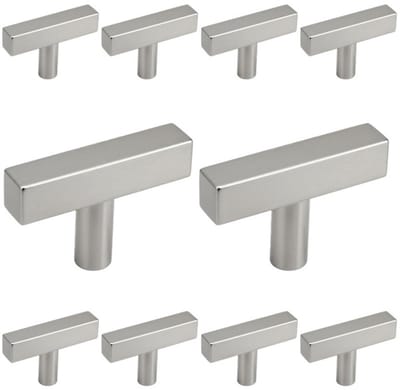 10 X MSQDESIGN - Kastknop RVS zilver T - Kastknop RVS kleur - Deurknoppen zilver voor kasten- T - Deurknopjes zilver - Kastknoppen zilver - handgreep zilver - meubelknoppen zilver - Deurknopjes zilver - Meubelbeslag zilver - deurknop zilver