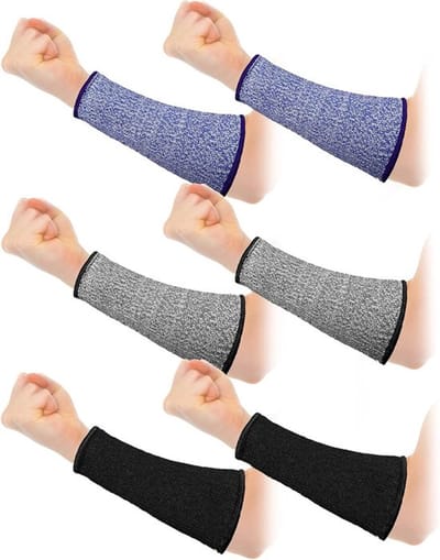 Set van 3 paar armmouwen — Lichtgewicht slijtvaste armhoezen, beschermende armmouwen, krasbestendige elleboog- & polsbeschermers — Zwart + Grijs + Blauw