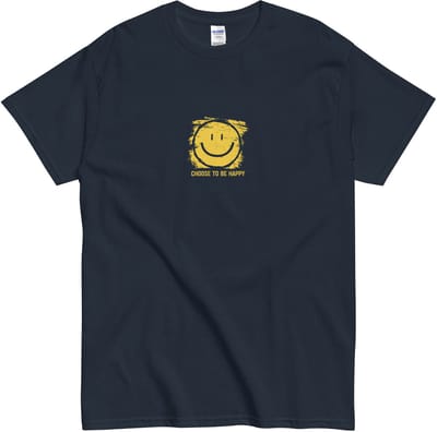 Choose to Be Happy T Shirt Dames Heren - Smiley Print - Positieve Quote - Grappig Cadeau - Blauw - S