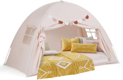 200x100cm Kinderspeeltent voor binnen - Grote kindertent met 2 ramen - Gordijnen en vlaggen - Speeltent voor stapelbedden - Kindertent voor meisjes en jongens vanaf 3 jaar