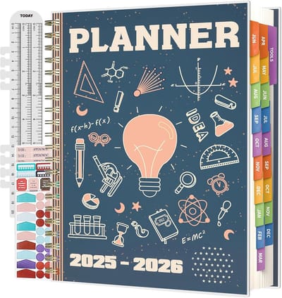 Academische Planner 2025-2026 | 19 Maanden | 8.5x11 | Wekelijks, Maandelijks, Dagelijks | Laminaat Bladwijzers | Jaaroverzicht | Zakje | School & Werk Planner