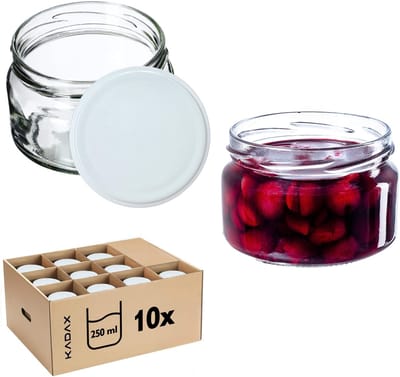 KADAX Kleine inmaakpotten, 250 ml, jampotten met deksel, luchtdichte potten om cadeau te geven, mini-potten voor honing en specerijen (10 stuks, wit)