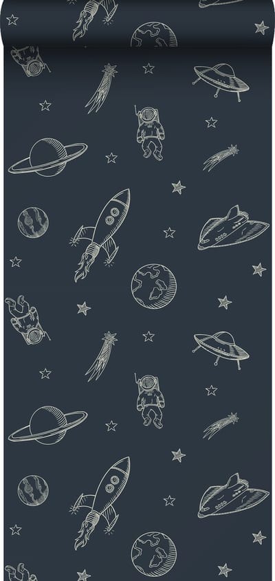 ESTAhome behang planeten in de ruimte donkerblauw - 50 x 900 cm - 139423