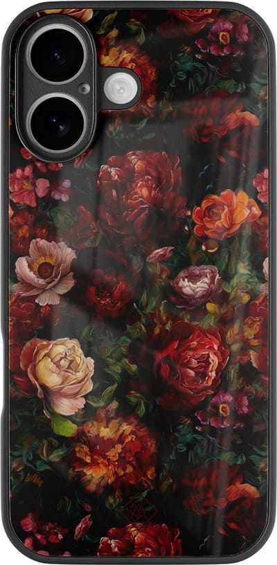 Casimoda® hoesje - Geschikt voor iPhone 16 - Floral Garden - Luxe Hard Case Zwart - Backcover telefoonhoesje - Multi