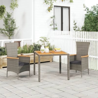 vidaXL - 3-delige - Tuinset - met - kussens - poly - rattan - grijs