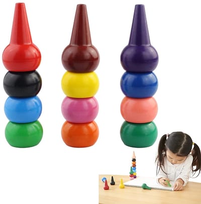 12-delige set Verpakking van babykleurige stapelkrijtjes - Veilig en gemakkelijk vast te pakken ontwerp - Baby Doodle Crayons - Stapelkrijtjes voor kinderen - 5,5 * 2,5 cm - Vroege educatie Doodle & Play - Meerdere kleuren