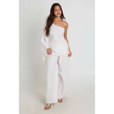boohoo Dames Linnen-look Cape Top En Wijde Broek Co-ord | Ecru | Maat: 8