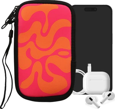 kwmobile hoesje voor smartphones M - 5,5" - hoes van Neopreen - Abstracte golf roze/oranje design - roze / oranje - binnenmaat 15,2 x 8,3 cm