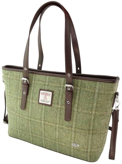 Schoudertas Spey Tote bag Groen Visgraat - Groot - Ritssluiting - Harris Tweed - Glen Appin of Scotland