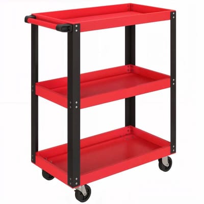 Gereedschapswagen Driedelig ontwerp Duurzaam metalen frame 120 kg draagvermogen Met wielen en handvat Eenvoudig te bedienen en veilig opbergen Geschikt voor werkplaats, studio 70.5x35x82.5 cm Rood