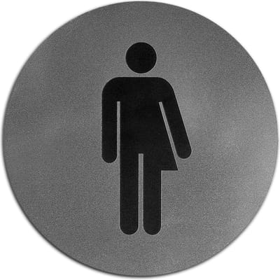 Wc bordje – Genderneutraal – Rond – Acrylaat - RVS met Zwart – 10 x 10 cm – Toilet bordje – Deurbord – Zelfklevend