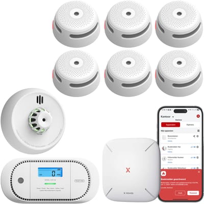 X-Sense Complete Link+ Pro Slimme bundel - 6 XS01-M Rookmelders, 1 XC01-M Koolmonoxidemelder, 1 XH02-M Hittemelder en SBS50 Base Station - Werkt via app - WiFi gateway - Draadloos RF koppelbaar - Brandalarm, Keukenmelder en CO melder - Smart home