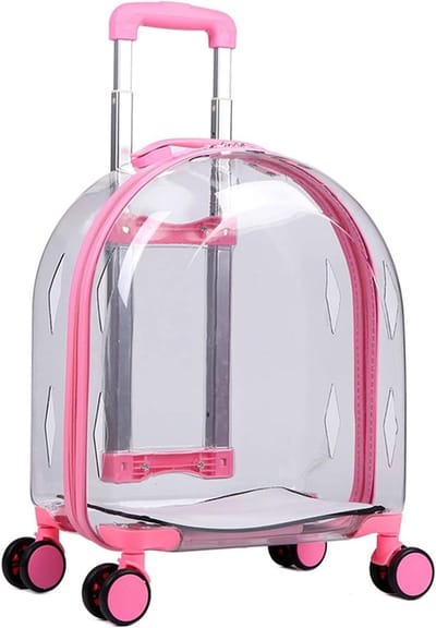 Hondenwagen, reismand voor huisdieren, transparante huisdierrolwagen voor kat, kleine hond, kitten puppy, lichtgewicht huisdierhandtas met 4 wielen (k
