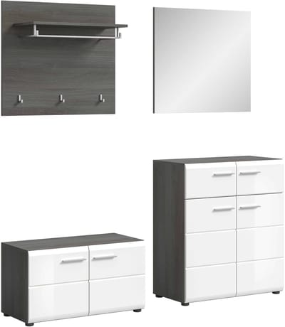 Salsa garderobekastcombinatie wit hoogglans MDF TZ rookzilver NB - 37x175x192cm