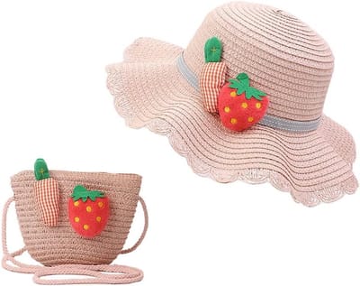 Zomer Hoed - Strandtas Set - Zon Bescherming - Brede Rand - Voor Meisjes - Natuurlijk