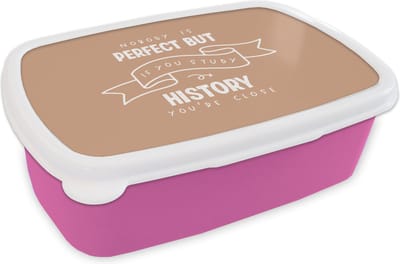 Broodtrommel Roze - Lunchbox - Brooddoos - Quotes - History - Geschiedenis - Studenten - 18x12x6 cm - Kinderen - Meisje