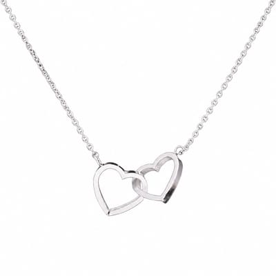 Engravia by Derya – Dames Ketting – Stainless Steel Zilverkleurig – Dubbele Open Hartjes Ketting – Minimalistische Liefdes Ketting – Elegant Cadeau voor Haar