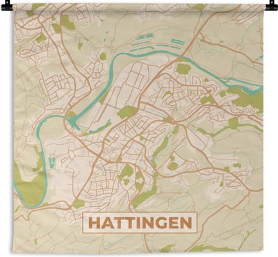 Wandkleed - Wanddoek - Hattingen - Kaart - Stadskaart - Plattegrond - Vintage - 180x180 cm - Wandtapijt