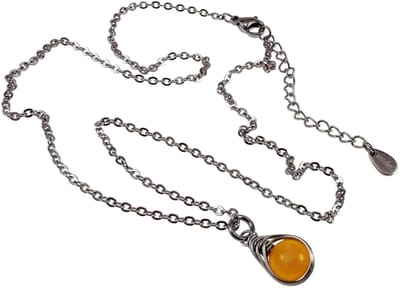 Cabelketting met Ambergele Kattenoogsteen Hanger, Ketting met Hanger Dames, RVS - Verstelbaar 45-50cm - Handgemaakt dood esde2