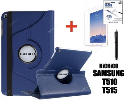 Geschikt voor Samsung Galaxy Tab A 10.1 (2019) T510 / T515, HiCHiCO Tablet Hoes 360° draaistand Cover Tablet hoesje Donker Blauw en met Stylus Pen + Screen Protector