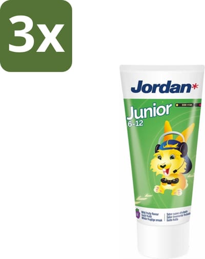 3 x Jordan - Junior - Tandpasta - 6-12 jaar - 50 ml - Tandpasta Voor Kinderen - Tandpasta 6-12 Jaar - Fluoride 1450 Ppm - Wisselgebit Bescherming - Gaatjesvoorkomend
