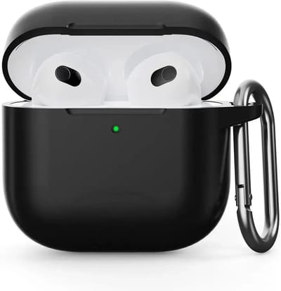 Siliconen Hoesje geschikt voor Apple AirPods 4 | met Karabijnhaak | Zwart