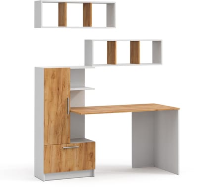 Vicco bureauset Tomy, Wit/Goudkleurig Eiken, 150 x 59 cm Set van 3 als 2 planken+desk