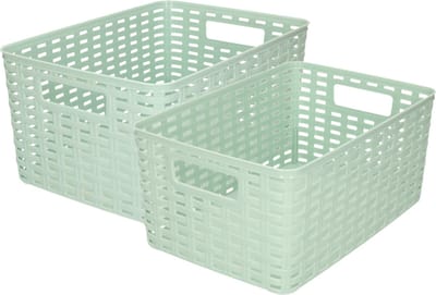 Set van 8x stuks opbergboxen/opbergmandjes rotan mintgroen kunststof met inhoud 6 en 10 liter