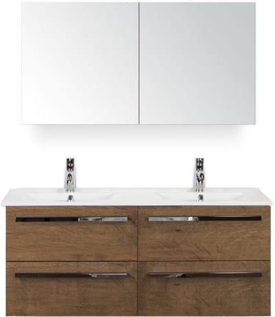 Seville Badmeubelset 120 cm - 4 Laden Tabacco - Keramische Wastafel Wit Enjoy met Spiegelkast