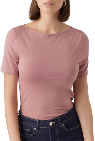 Boat Neck Short Sleeve TShirt Wo - Pink Tops