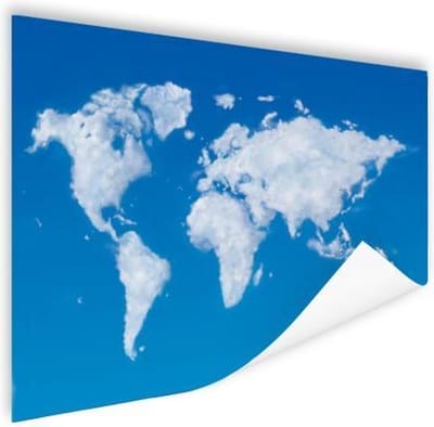 Poster - Wereldkaart - Lucht - Wolken - 40x30 cm