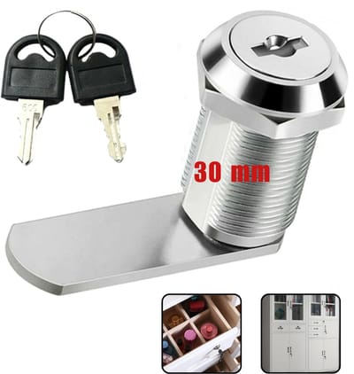 Brievenbusslot 30mm met 2 Sleutels & Slotplaten – Cam Lock voor Lade, Kastdeur, Locker – Zilverkleurig Nokkenslot –