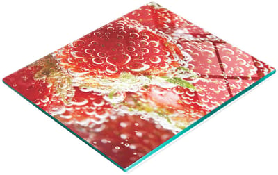 Stijlvol en duurzaam glazen bord met aardbeienbubbelprint, 60x52 cm