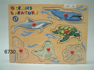 Houten Vormenpuzzel Zeedieren – 6 Stuks – Educatief Speelgoed voor Kinderen