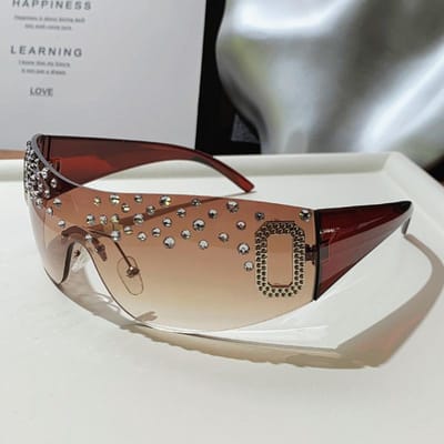 Nieuwe Mode Handgemaakte Diamant Dames Grote Montuur Zonnebril Randloos Trendy Doos Ontwerp 81043-1 gray