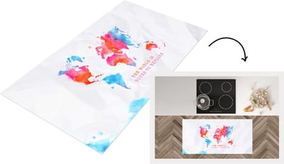 Keukenloper - Loper keuken - Kaart - Aquarelverf - Tekst - Wit - 120x60 cm - Keukenloper vinyl
