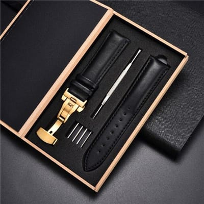 Klassieke zachte lederen horlogebanden Zakelijke horlogebanden met automatische sluiting Houten kistriem 18 mm 20 mm 22 mm 24 mm horlogeband 22mm black