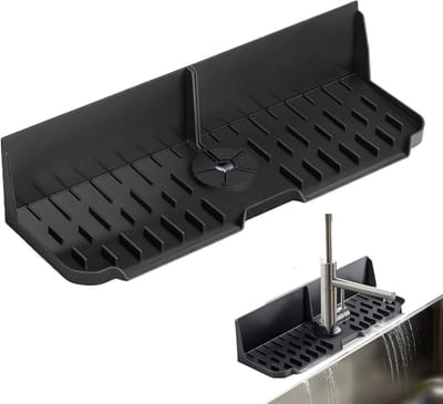 Mat, Tap Splashes Guard | Siliconen Drainage Mat, Badkamer Drogen Badkamer Voor Georganiseerde Aanrecht（zwart）