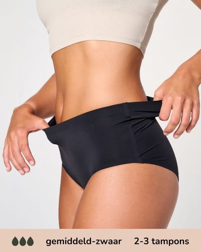 Moodies menstruatie ondergoed - Seamless High Waist Hiphugger - gemiddeld/zwaar kruisje - maat S - zwart