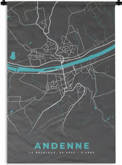 Wandkleed - Wanddoek - Stadskaart – Grijs - Kaart – Andenne – België – Plattegrond - 120x180 cm - Wandtapijt