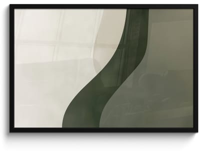 Poster in lijst - Fotolijst 90x60 cm - Posters - Japandi - Groen - Abstract - Modern - Posterlijst zwart - Decoratie - Wanddecoratie woonkamer - Muurdecoratie slaapkamer