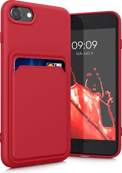 kwmobile telefoonhoesje geschikt voor Apple iPhone SE (2022) / SE (2020) / 8 / 7 - Hoesje met pasjeshouder - TPU case in rood