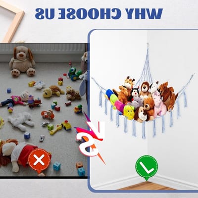 Hangmat voor knuffels en teddyberen, opbergnet voor speelgoed, kinderkamer decoratie (blauw)