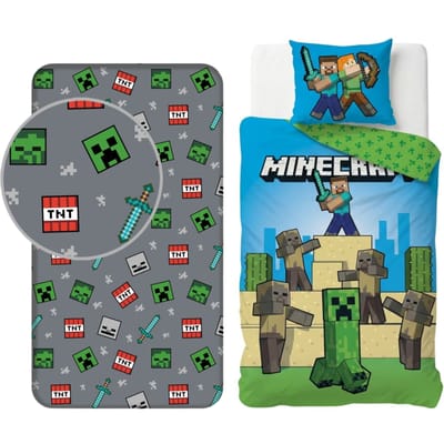 Minecraft slaapkamerset; dekbedovertrek en hoeslaken
