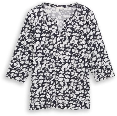 Tom Tailor - Plus Size - Shirt met lange mouwen met patroon - Maat 46 - blue ginkgo minimal