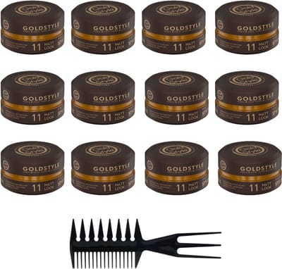 Gold Style Styling Clay Wax – Matte Look – Ultra Strong Hold – 12 x 150 ml + Stylingkam – Haarwax Mannen