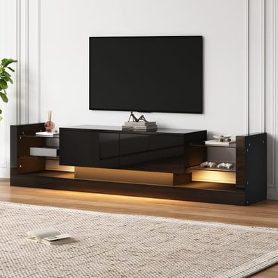 Sweiko TV-kast - Hoogglans - LED-verlichting - Glazen planken - Zwart