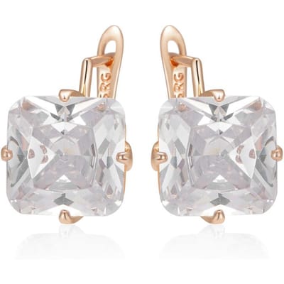 Grote Vierkante Engelse Oorbellen Voor Vrouwen Mode Roségoud Kleur Glanzend Wit Natuurlijk Zirconia Accessoires Dagelijkse Sieraden white